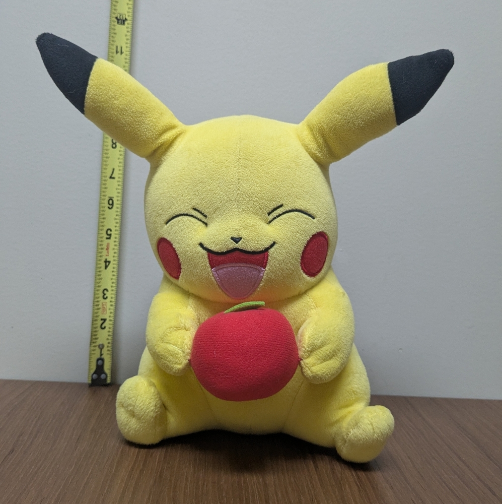 Large Pikachu Pokemon Plush Holding Apple Fruit